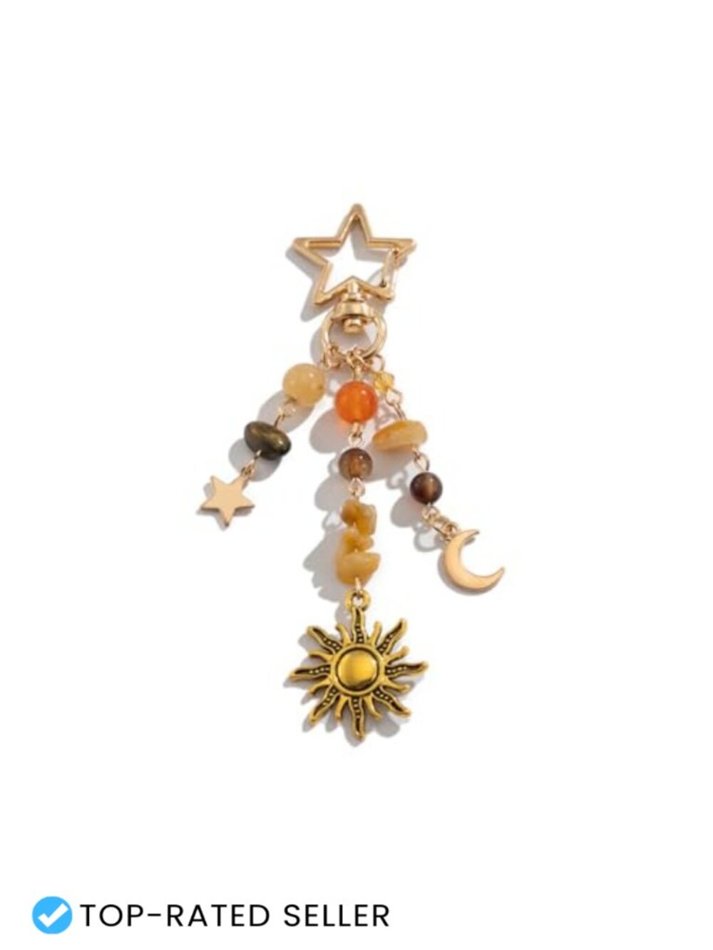 Boho Sun Moon Star Keychain Celestial Bag Charm Zinc Alloy Crystal Beads